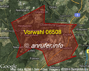 Vorwahlkarte 06508 – Hetzerath Mosel