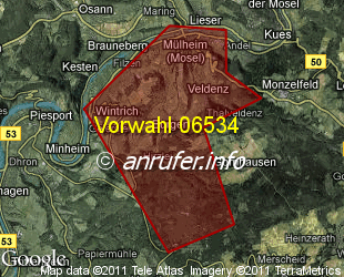 Vorwahlkarte 06534 – Mülheim Mosel