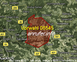 Vorwahlkarte 06545 – Blankenrath