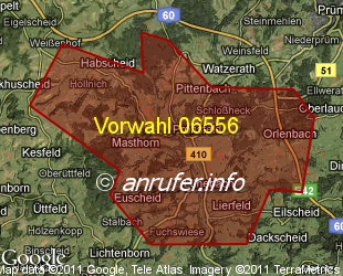 Vorwahlkarte 06556 – Pronsfeld