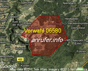 Vorwahlkarte 06580 – Zemmer