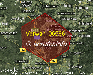 Vorwahlkarte 06586 – Beuren Hochwald