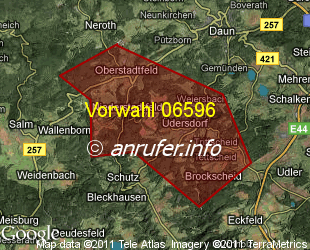 Vorwahlkarte 06596 – Üdersdorf