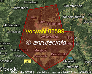 Vorwahlkarte 06599 – Weidenbach b Gerolstein