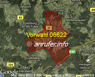 Vorwahlkarte 06622 – Bebra