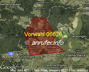 Vorwahlkarte 06626 – Wildeck-Obersuhl