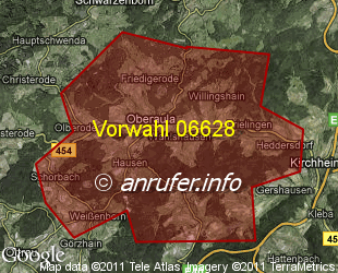 Vorwahlkarte 06628 – Oberaula