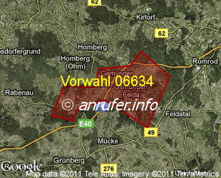 Vorwahlkarte 06634 – Gemünden Felda