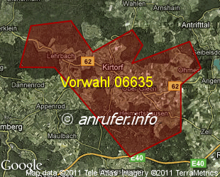 Vorwahlkarte 06635 – Kirtorf