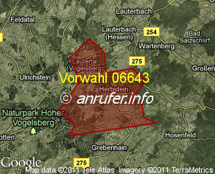 Vorwahlkarte 06643 – Herbstein