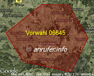 Vorwahlkarte 06645 – Ulrichstein