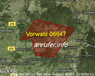 Vorwahlkarte 06647 – Herbstein-Stockhausen