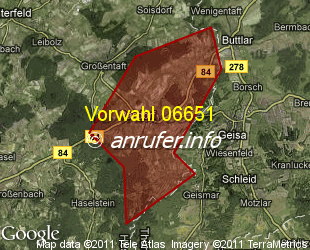 Vorwahlkarte 06651 – Rasdorf