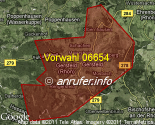 Vorwahlkarte 06654 – Gersfeld Rhön