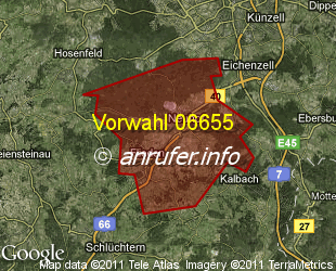 Vorwahlkarte 06655 – Neuhof Kr Fulda