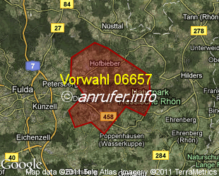 Vorwahlkarte 06657 – Hofbieber