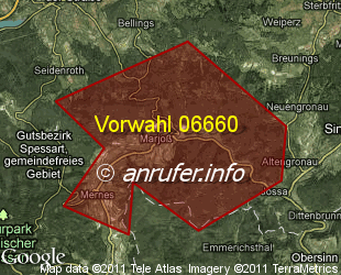 Vorwahlkarte 06660 – Steinau-Marjoss
