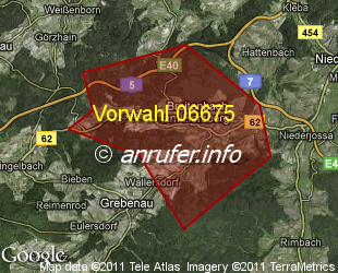 Vorwahlkarte 06675 – Breitenbach a Herzberg