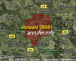 Vorwahlkarte 06681 – Hilders