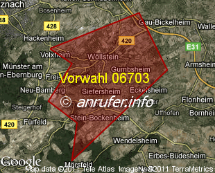 Vorwahlkarte 06703 – Wöllstein Rheinhess