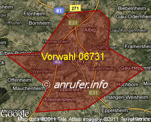 Vorwahlkarte 06731 – Alzey