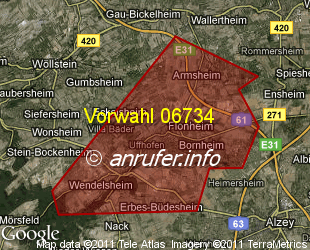 Vorwahlkarte 06734 – Flonheim