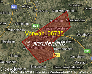 Vorwahlkarte 06735 – Eppelsheim