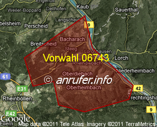 Vorwahlkarte 06743 – Bacharach
