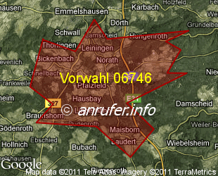 Vorwahlkarte 06746 – Pfalzfeld