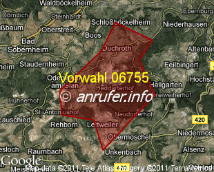 Vorwahlkarte 06755 – Odernheim am Glan