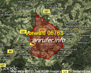 Vorwahlkarte 06763 – Kirchberg Hunsrück