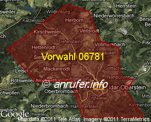 Vorwahlkarte 06781 – Idar-Oberstein