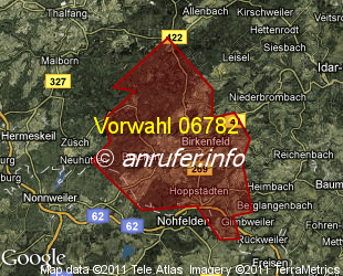 Vorwahlkarte 06782 – Birkenfeld Nahe