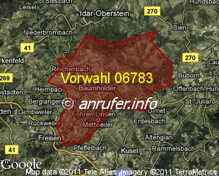Vorwahlkarte 06783 – Baumholder