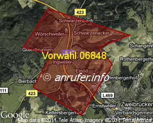 Vorwahlkarte 06848 – Homburg-Einöd