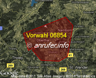 Vorwahlkarte 06854 – Oberthal Saar