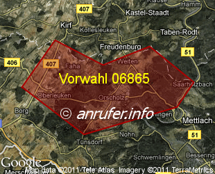 Vorwahlkarte 06865 – Mettlach-Orscholz