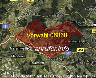 Vorwahlkarte 06868 – Mettlach-Tünsdorf