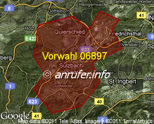 Vorwahlkarte 06897 – Sulzbach Saar