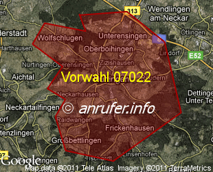 Vorwahlkarte 07022 – Nürtingen