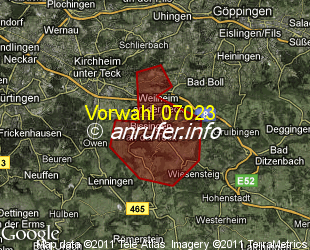 Vorwahlkarte 07023 – Weilheim an der Teck