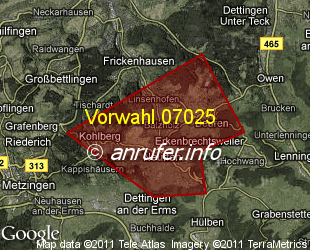 Vorwahlkarte 07025 – Neuffen