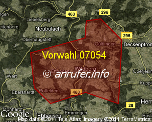Vorwahlkarte 07054 – Wildberg Württ