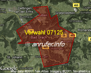 Vorwahlkarte 07125 – Bad Urach