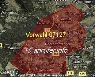 Vorwahlkarte 07127 – Neckartenzlingen
