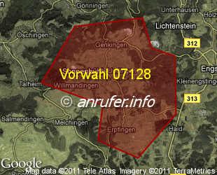 Vorwahlkarte 07128 – Sonnenbühl