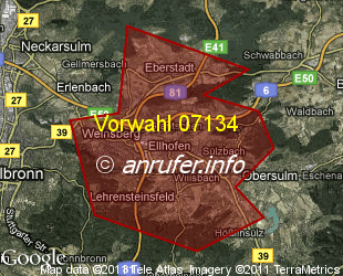 Vorwahlkarte 07134 – Weinsberg