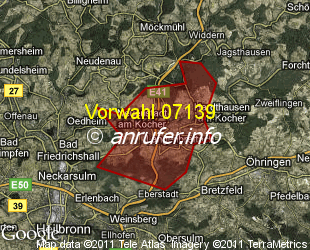 Vorwahlkarte 07139 – Neuenstadt am Kocher