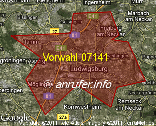Vorwahlkarte 07141 – Ludwigsburg Württ