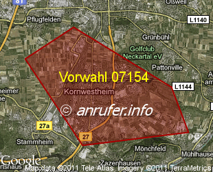Vorwahlkarte 07154 – Kornwestheim